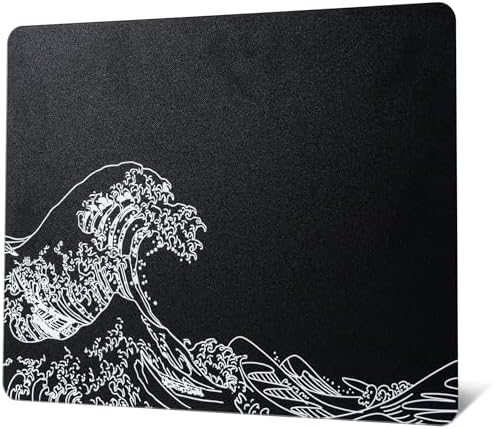 XVX Glass Gaming Mouse Pad, Black Kanagawa Hard Mousepads for Gaming,Professional Large Mouse Mat 16.2" x 12.2", Special Glass Surface with Improved Precision and Speed by GMKWTL
