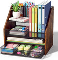 Homsorout Wooden Desk Organizer - Mesh File Organizer with Drawers and Pen Holder - 4-Tier Vertical Paper Letter Storage Tray, Desktop Organizers and Accessories for Home Office by Homsorout