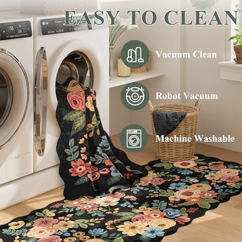 DUKINO 6x9 Area Rugs, Floral Washable Rug for Living Room Non Slip, Black - Image 5