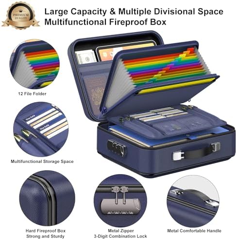 COLCASE Fireproof Document Box with Lock, Hard Fireproof Document Organizer - Image 4