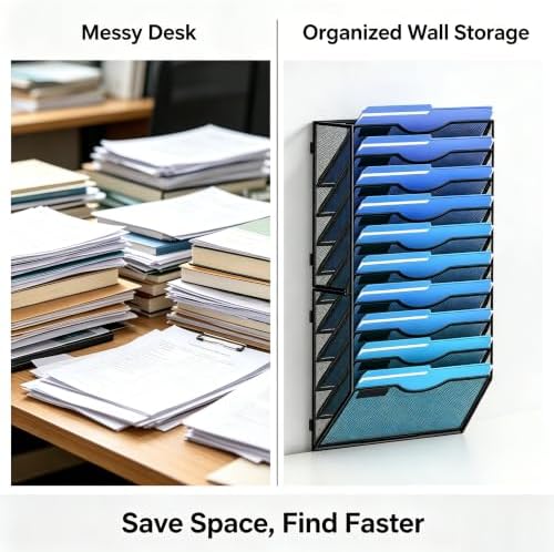 Delifox 10-Tier Wall File Organizer, Hanging Wall Files Holder for Papers, Folders, Clipboard, Wall Organizer Magazine Rack for Office Home School Classroom - Image 5