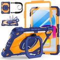 Case for iPad (A16) 11th/10th Generation 11/10.9 Inch 2025/2022, Ubearkk for iPad a16 case with Screen Protector, 360 Degree Rotating Stand Shoulder Strap Pencil Holder,Navy Orange by Ubearkk