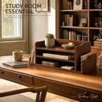 Wood Desk Organizer: File Organizer with 3-Tier Shelf and Side Slots, Brown - Image 3