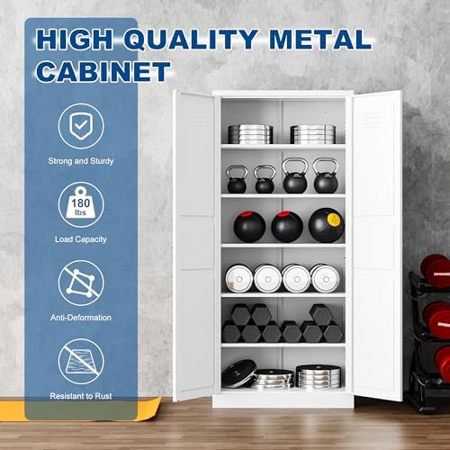 Fesbos Metal Storage Cabinet-71” Tall Steel File Cabinets with Doors and 5 Adjustable Shelves-White Steel Storage Cabinet for Home,Kitchen, School, Office, Garage - Image 4