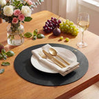 Artoid Mode Black Faux Leather Placemats Set of 8, 15 Inch Waterproof Wipeable Heat Resistant Vinyl Halloween Place Mats, Reversible Table Mats for Kitchen Dining Decor - Image 2