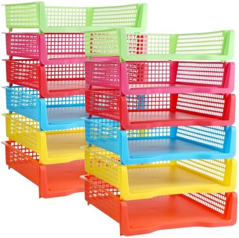 Weysat 12 Pcs Turn in Trays, Classroom Paper Tray, Rainbow, Narrow by Weysat