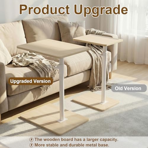 YUHFERA Sofa Armrest Tray Table for Couch - 360 Swivel Height Adjustable End Table for Small Spaces, Snack Side Table for Bed or Chair with Phone & Tablet Slot (Oak, Enlarged) - Image 5