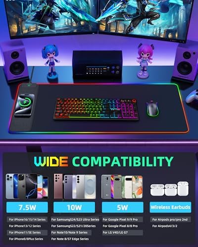 RGB Gaming Mouse Pad with 15W Magnetic Wireless Charging, 31.5"x15.7" - Image 7