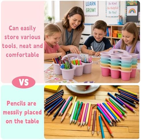 6 Pack Classroom Caddy With Handle, Pink Purple - Image 4