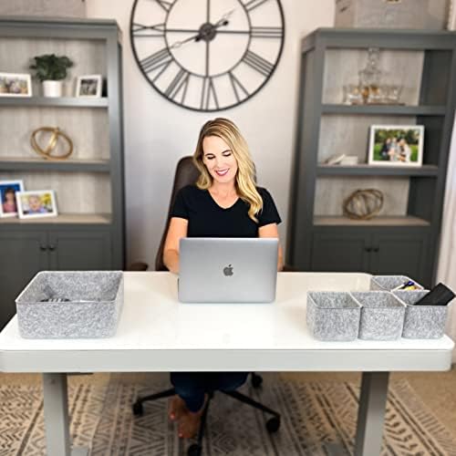 Welaxy Desk Organizers Storage bins Set Office Drawer Organizers Pen holder pencil cup phone stand sticky note storage Closet Cabinet boxes Organizing 5-piece Pack (Gray) - Image 2