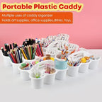 ALINK 6 Pack Classroom Caddy Storage Basket with Handle, Plastic Drink Cup Caddy Holder, 6 Compartments for Kids, Table, Office, Arts, Crafts, Crayon, Marker, Pencil, School Supplies - White - Image 5