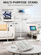 2 in 1 Adjustable Book Stand - Dual-Use Floor and Desktop Book Holder Stand, Height Adjustable 23.5-52 in, Elastic Page Clips for Music Sheet, Recipe, Tablet, Laptop-White - Image 2