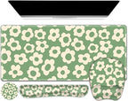 Large Mouse Pad with Wrist Support 4in1 Set, XXL Game Mousepad +Keyboard Wrist Rest+Mouse Wrist Rest+Coaster Ergonomic Design Gaming Mat for Home Office Table Computer I Vintage Groovy Flowers by NXZGO