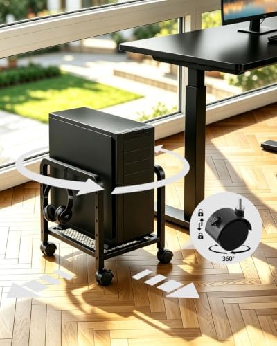 Metal PC Stand, Adjustable Computer Tower Stand with Wheels, Black - Image 5