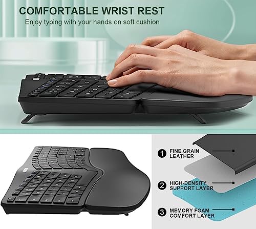 Arteck Split Ergonomic Keyboard with Palm Rest, 2.4G USB Wireless Keyboard - Image 3