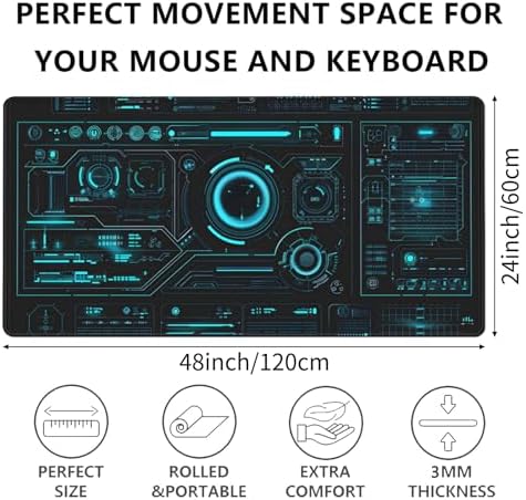48x24in Cyberpunk Gaming Mouse Pad, Futuristic HUD Extended Desk Mat - Image 4