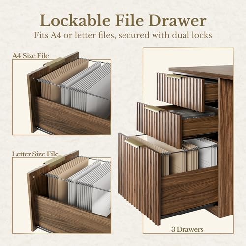 63 Inches L Shaped Standing Desk, Executive Electric Adjustable Desk with Storage Drawers and File Cabinet, AC/USB, 1.18" Thiken Desktop and Privacy Panel for Home Office, Black Walnut - Image 4