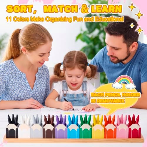 11 Pcs Pencil Shaped Crayon Organizer with Stand,Large - Image 5