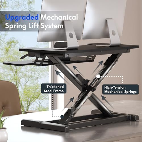 FLEXISPOT 32" Standing Desk Converter, Space-Saving Desktop Riser for Home Office, Sit Stand Computer Workstation for Laptop & Dual Monitor Setup, Black - Image 4