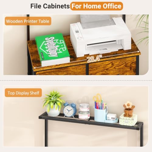 ThreeHio File Cabinet with 4 Fabric Drawers, Lateral Filing Cabinets for Home Office, Large Printer Stand with Storage Shelf, Office Storage File Organizer Hanging Letter/A4 Size Folders, Rustic Brown - Image 5