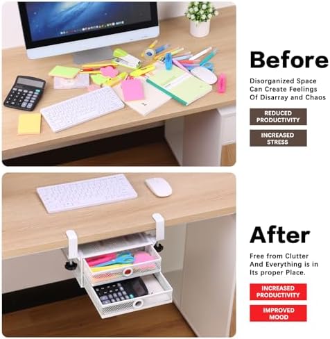 ROSYLINE Under Desk & Desktop Drawer Organizer, 2-Tier Big Capacity - Image 5