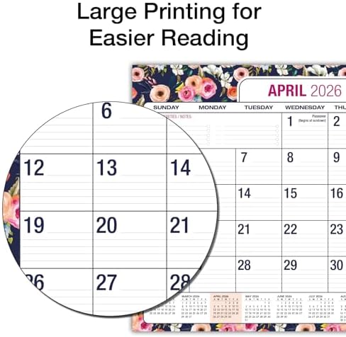 Desk PAD: 22" x 17" Large Print Desk Pad Calendar, APR 2026 - DEC 2027, 21 Months, (Small Navy Floral) - Image 3