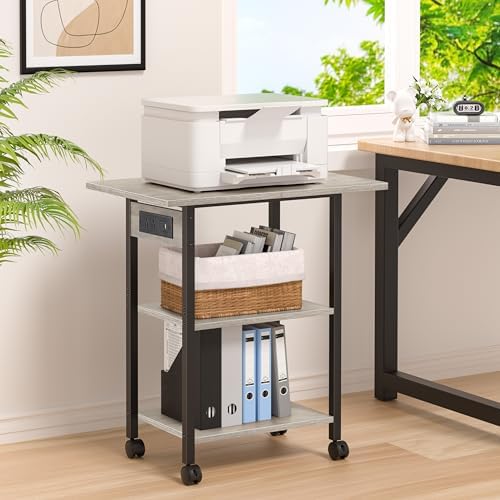 Lerliuo 3-Tier Printer Stand with Charging Station, Rolling Printer Table - Image 3