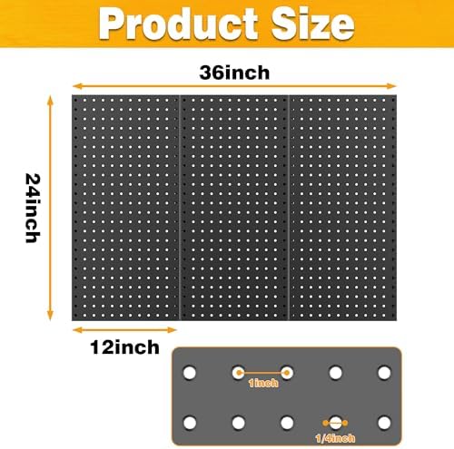 Pegboard Smith Metal Pegboard Panels 12" x 24", 3 Pack Black Wall Mounted Tool Organizer Boards, Heavy Duty Tool Storage Peg Board for Garage, Workbench, Office, Fits 1/4" Peg Hooks - Image 4