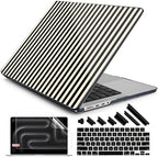 DONGKE Compatible with MacBook Pro 16 Inch Case (2026-2021 Release, M5 M4 M3 M2 M1 Pro/Max Chip), Plastic Hard Shell with Keyboard Cover & Screen Protector for MacBook Pro 16", Black & Cream Stripes by DONGKE