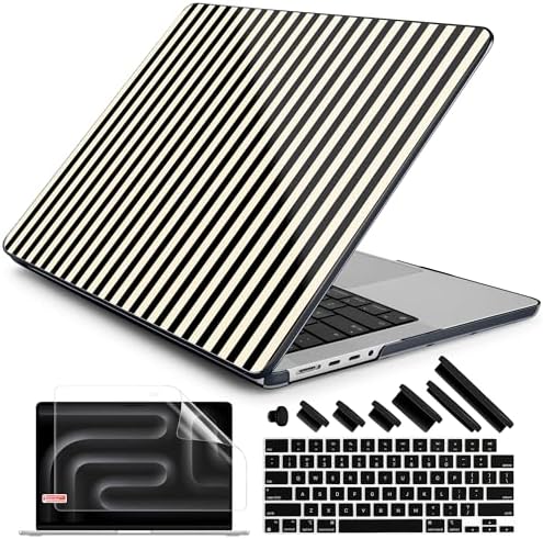 DONGKE Compatible with MacBook Pro 16 Inch Case (2026-2021 Release, M5 M4 M3 M2 M1 Pro/Max Chip), Plastic Hard Shell with Keyboard Cover & Screen Protector for MacBook Pro 16", Black & Cream Stripes by DONGKE