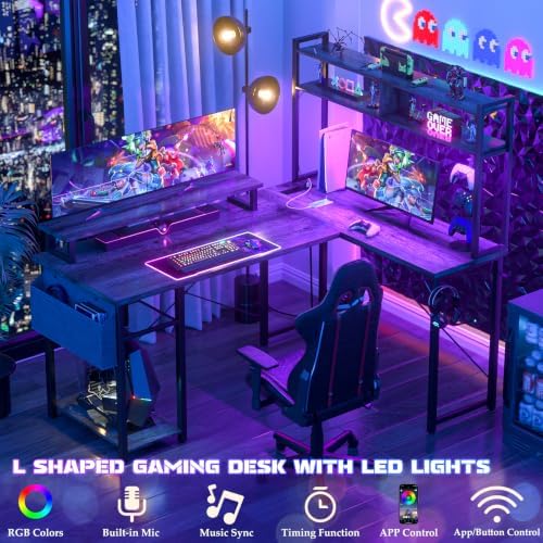 Aheaplus Small L Shaped Desk Gaming Desk with LED Lights & Power Outlets - Image 3