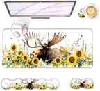 Large Keyboard Mouse Pad Set, Extended Mouse Pad+Keyboard Wrist Rest Support, Memory Foam Ergonomic Easy Typing, 4Pcs (31.5×11.8 in) Desk Pad Set for Office Home,Deer and Sunflowers by Unknown