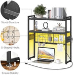 HOOBRO Desktop Bookcase, 2-Tier Office Desktop Organizer, 29.9" Wooden Storage Rack with Outlets, Display Shelf Rack with Light Strip, Desk Hutch for Office, Black BB11UDSJ01 - Image 5