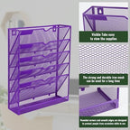 EASEPRES 6 Tier Mesh Hanging Wall File Organizer, Desk Vertical Mail Paper Document Folder Holder Rack with Bottom Tray and Nametag Label for Office Home School, Purple - Image 4