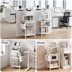 Tall Printer Stand with Charging Station, 4-Tier Large Printer Table Adjustable Shelf, Mobile Printer Cart on Wheels Heavy Duty for Home Office, Fits 3D Printer Shredder Scanner Fax, Pure White - Image 4