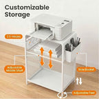 ECOLOVI Small 3 Tier Printer Stand for Under Desk, Height Adjustable Shelf Printer Table with 3 S-Hooks & Basket, Heavy Duty Industrial Storage Shelf for Home Office (White) - Image 6