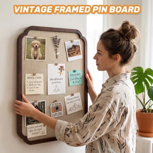 Linen Bulletin Board, 30" x 20" Framed Pin Board - Image 6
