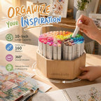 walowalo Bamboo Rotating Art Supply Organizer Caddy Holds 800+ Pencils Spinning Crayon 160 Marker Holder Desk Brush Colored Pencil Storage for Office Classroom Organization Stationary (Larger VER) - Image 6