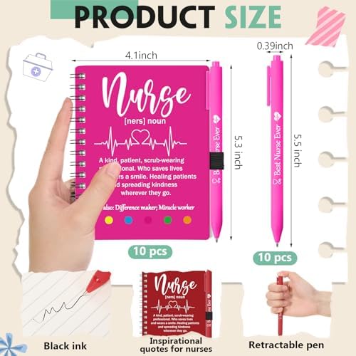 Resurhang 10 Sets Nurse Appreciation Gifts Bulk 2026 Thank You Gift Notebook with Pen in Holder and Sticky Note Notepad Marker Index Tab Inspiring Journal Ballpoint Pen for Coworker Doctor - Image 3
