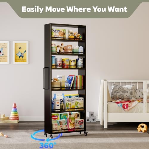 6-Tier Slim Rolling Storage Cart with Wheels, 8-Inch Deep Metal Utility Cart for Kitchen, Bathroom, Laundry, Craft Room – Narrow Design for Easy Organization and Mobility (Black) - Image 4