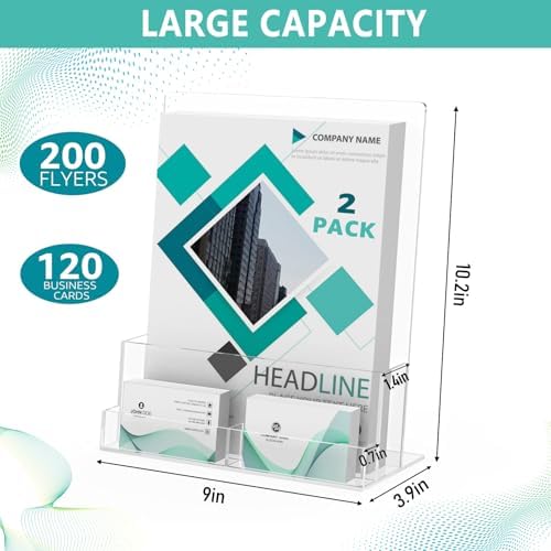 2 Pack Acrylic Brochure Holder 8.5 x 11 Inch with Business Card Holder, Clear Acrylic Brochure Holders Plastic Flyer Display Stand for Magazine, Pamphlet, Booklets, Menu, Journals, Literature - Image 2