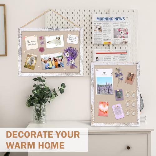 Teling 9 Pack Wood Bulletin Boards with Linen 12''x 16'' Cork Board for Walls with 90 Pushpin Decorative Wood Framed Display for School Office Home Decor (Netural White) - Image 5
