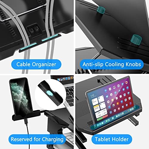 AboveTEK Laptop Stand, 20 Angles Two-Layer Height Adjustable Laptop Stands, Portable Laptop Riser with 360 Rotating Base Storage Space & Extra Phone Holders Compatible with 10''-17'' Laptops Black - Image 6