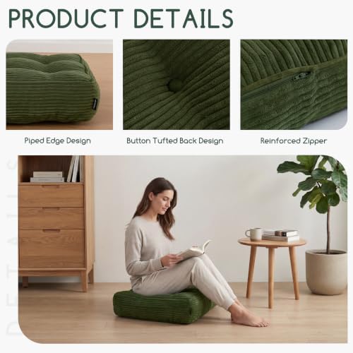 HIGOGOGO Tufted Corduroy Recliner Seat Cushion for Elderly, 20x20x5 Inch Large Square Seat Cushion for Recliner Chair, Floor Pillow, Office Chair, Car, No Pressure on Thighs, Dark Green - Image 4