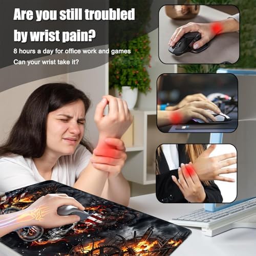 Desk Mat, Mouse Pad with Wrist Rest, 4-in-1 Large Mouse Pads for Desk, Ergonomic Mouse Pad and Keyboard Wrist Rest Gaming Keyboard Mat for Office,Fire Skull American Flag - Image 4