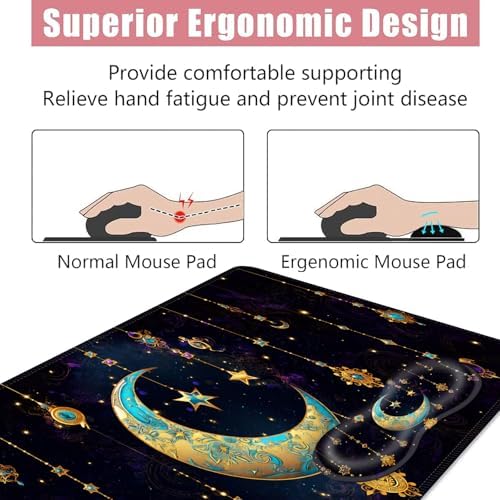 Large Keyboard Mouse Pad Set, Extended Mouse Pad+Keyboard Wrist Rest Support, Memory Foam Ergonomic Easy Typing, 4Pcs (31.5×11.8 in) Desk Pad Set for Office Home,Galaxy Moon Star - Image 5