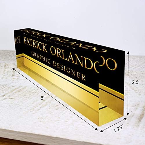 Artblox Office Name Plate Personalized | Custom Name Plates for Desks on Acrylic Glass Decor | Office Desk Decor Nameplate | Accessories | Black Gold Stripe - (8"x2.5") - Image 3