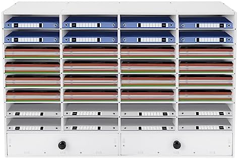 Mail Sorter Organizer, White Student Mailbox for Classroom, Desktop File Sorter, Literature Organizer, Paper Organizer for Home School Office (White 32 Compartment with 2 Drawers) - Image 6
