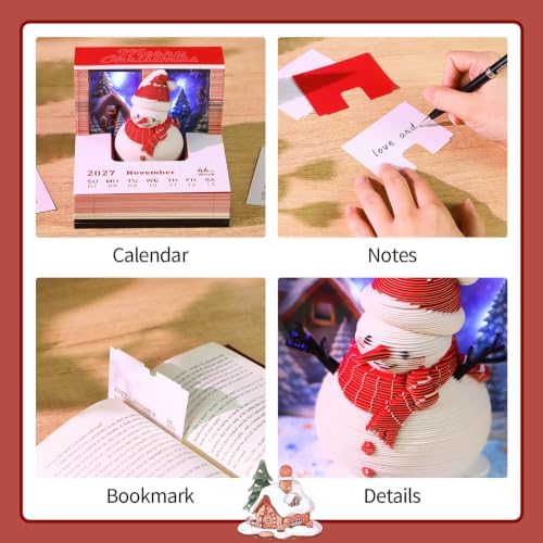 3D Calendar 2027,Time Piece Calendar 2027 With LED Lights,3D Art Calendar Memo Pad,Snowman Desktop Decoration,Tear-Away 3D Paper Art Notepad,Christmas Gift,New Year Gift(Cute Little Snowman) - Image 5