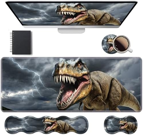 Ergonomic Keyboard Wrist Rest & Mouse Pad Wrist Rest Set, Large XXL Gaming Desk Mat 31.5"x 11.8" with Memory Foam, Easy Typing Pain Relief for Office & Home, Dinosaur by Unknown